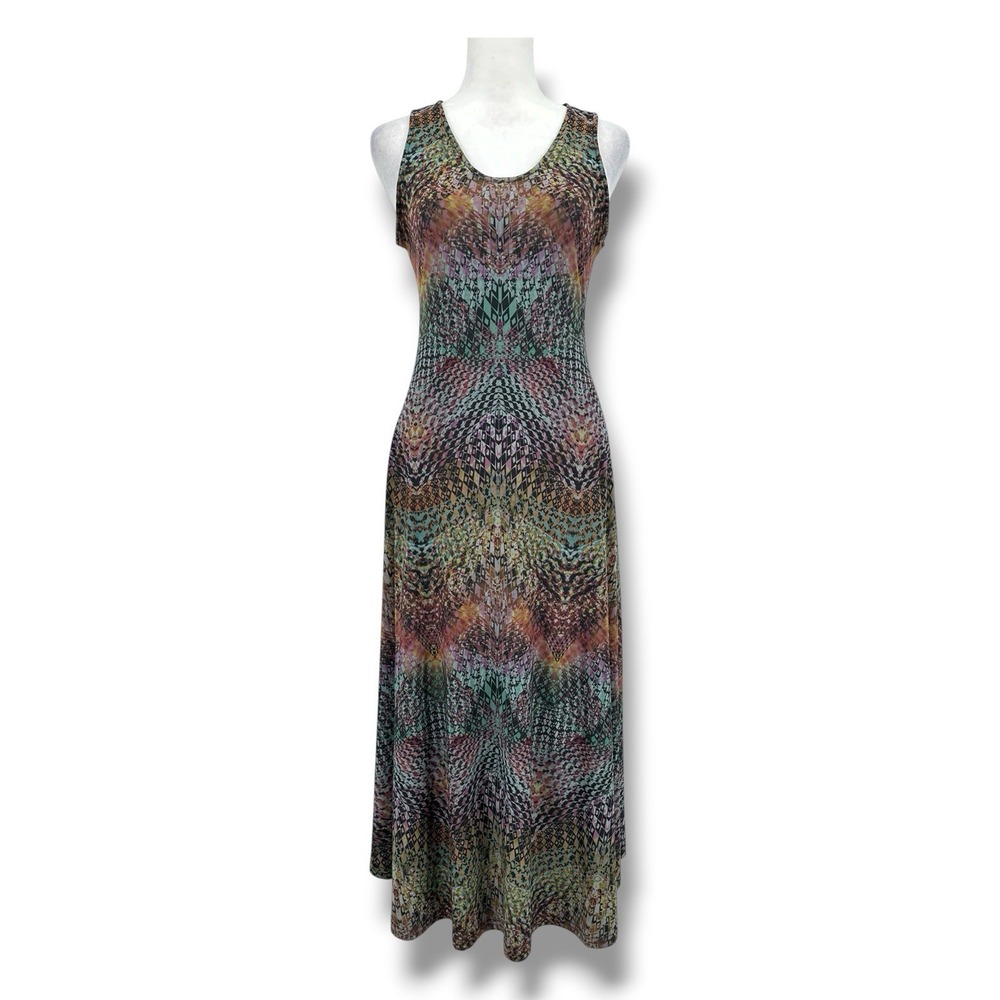 Deborah Viereck Fit & Flare Midi Dress XS Abstract Geometric Print Art Wear Boho